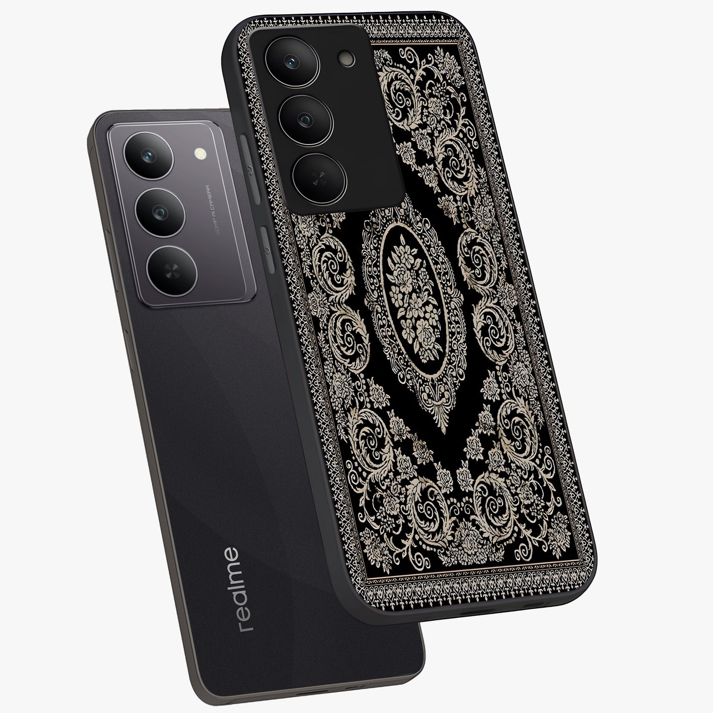 Noir Bloom Elegance Glass Case displayed in angled mockup highlighting refined flower design with stylish noir aesthetic.