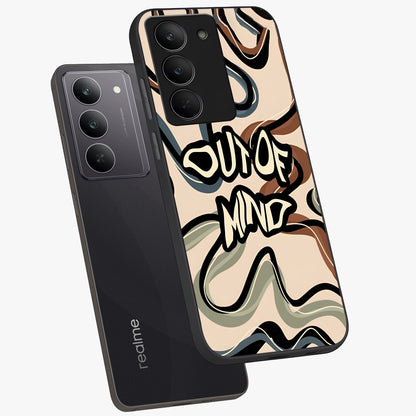 Out Of Mind Glass Case displayed in angled mockup highlighting bold statement design with modern artistic aesthetic.