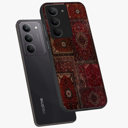 Persian Velvet Tale Glass Case displayed in angled mockup highlighting ornate textile inspired design with royal aesthetic.