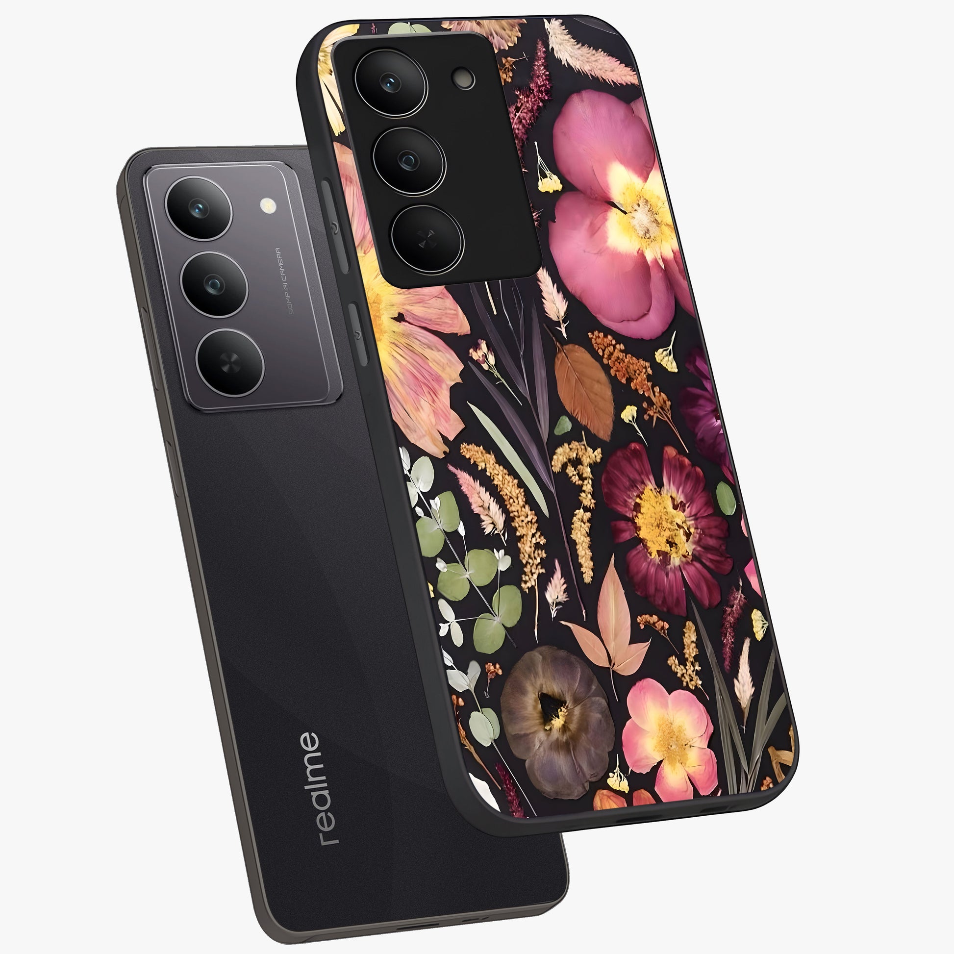 Petal Dream Tapestry Glass Case displayed in angled mockup highlighting decorative petal pattern with elegant botanical aesthetic.