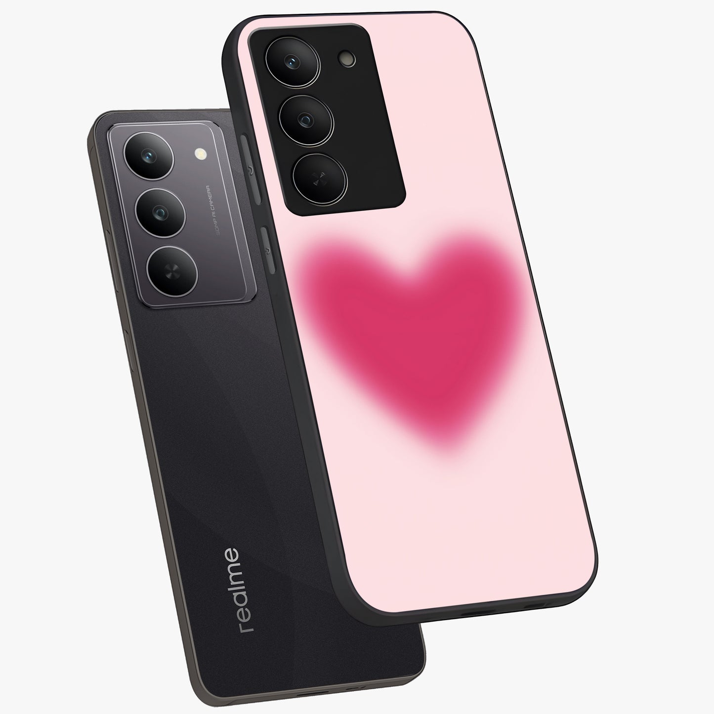 Pink Aura Heart Glass Case displayed in angled mockup highlighting vibrant pink heart design with dreamy aura aesthetic.