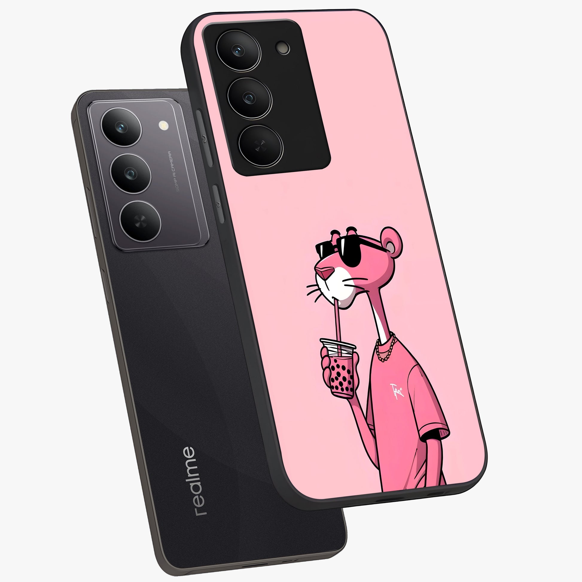 Pink Panther Glass Case displayed in angled mockup highlighting playful cartoon character design with vibrant pink aesthetic.
