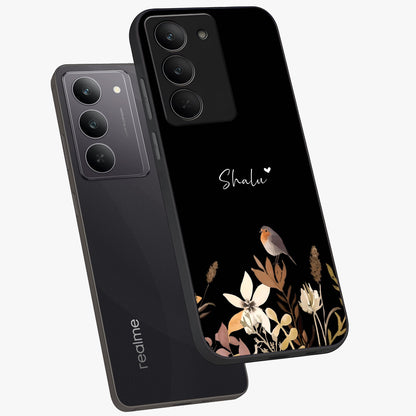 Quiet Garden Tune Custom Name Glass Case displayed in angled mockup highlighting delicate floral garden design with custom name feature.