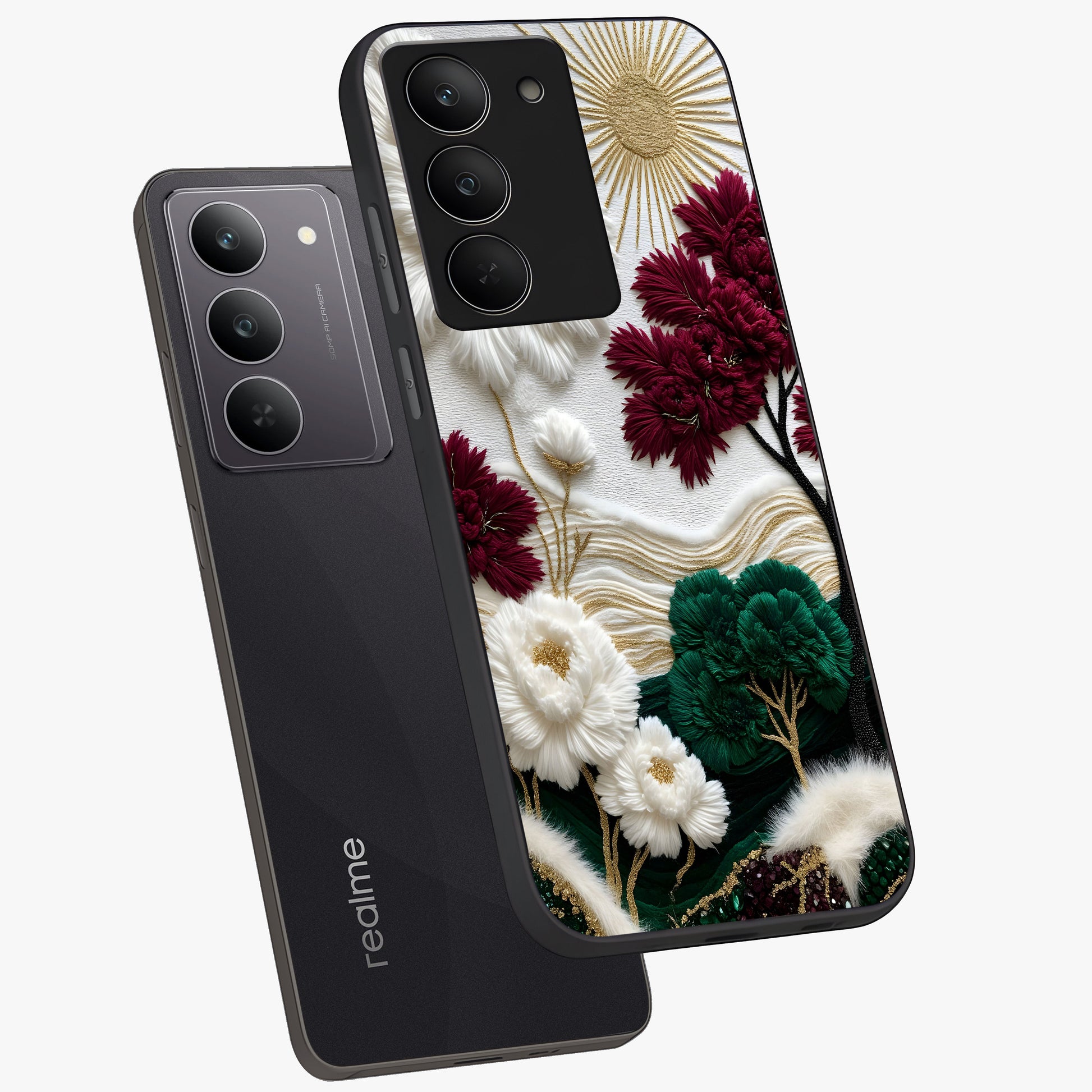 Radiant Bloom Elegance Glass Case displayed in angled mockup highlighting graceful floral design with radiant aesthetic style.