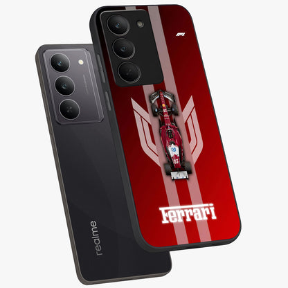 Red Ferrari F1 Vertical Glass Case displayed in angled mockup highlighting high speed racing design with bold automotive aesthetic.