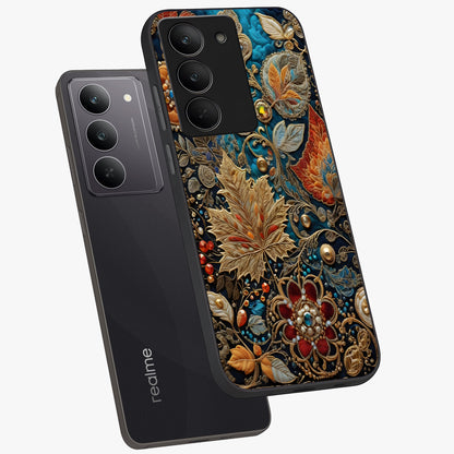 Royal Jewel Garden Glass Case displayed in angled mockup highlighting vibrant jewel inspired floral design with elegant aesthetic.