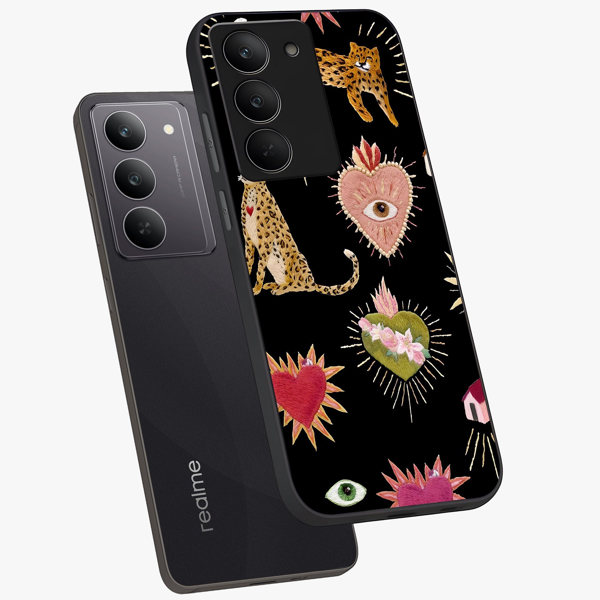 Sacred Jungle Heart Glass Case displayed in angled mockup highlighting lush tropical design with natural aesthetic style.