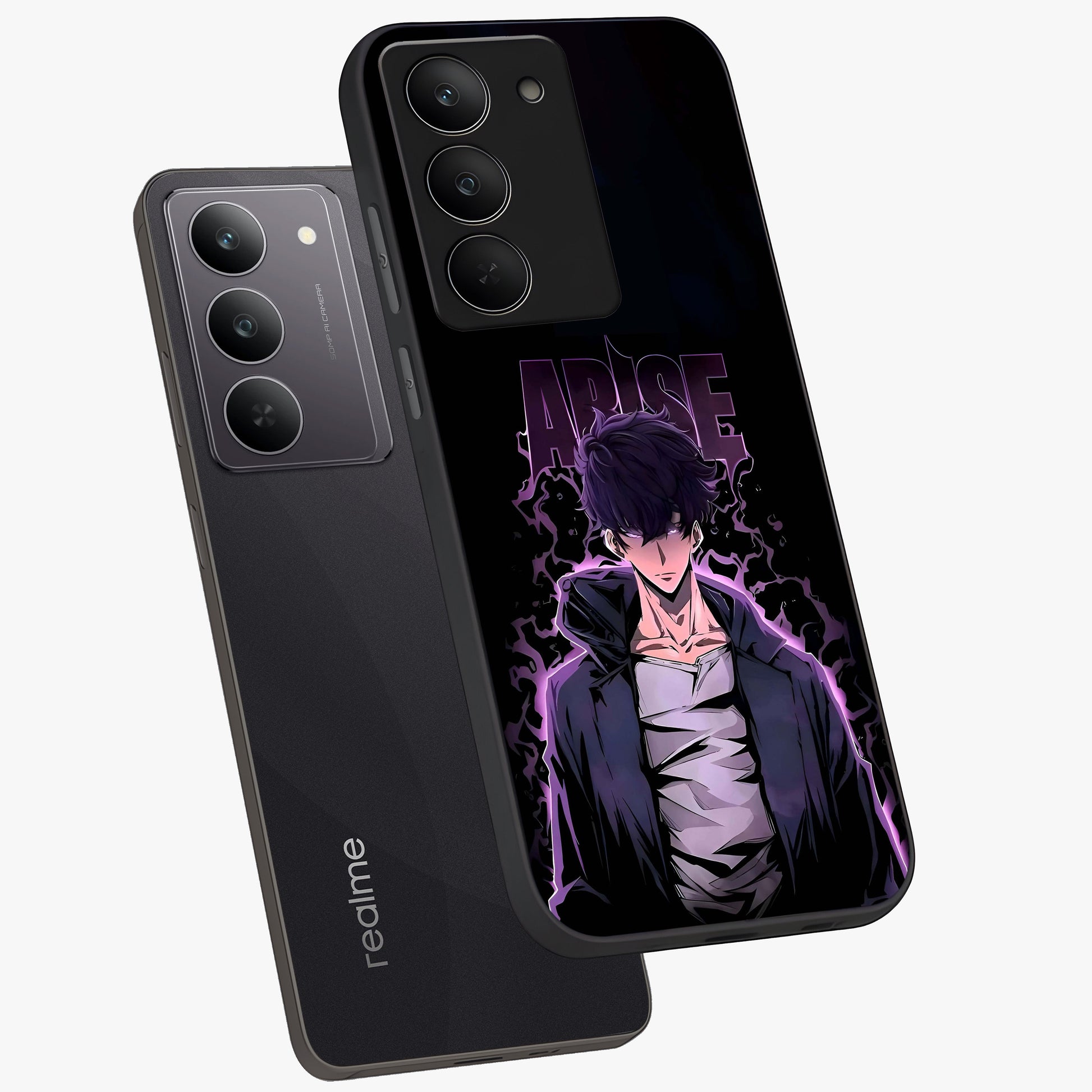 Shadow Monarch Awakening Glass Case displayed in angled mockup highlighting dramatic shadow warrior design with fantasy aesthetic.