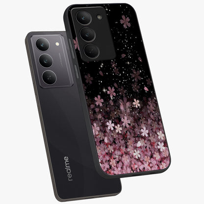 Small Starry Flowers Glass Case displayed in angled mockup highlighting tiny flower pattern with celestial aesthetic style.