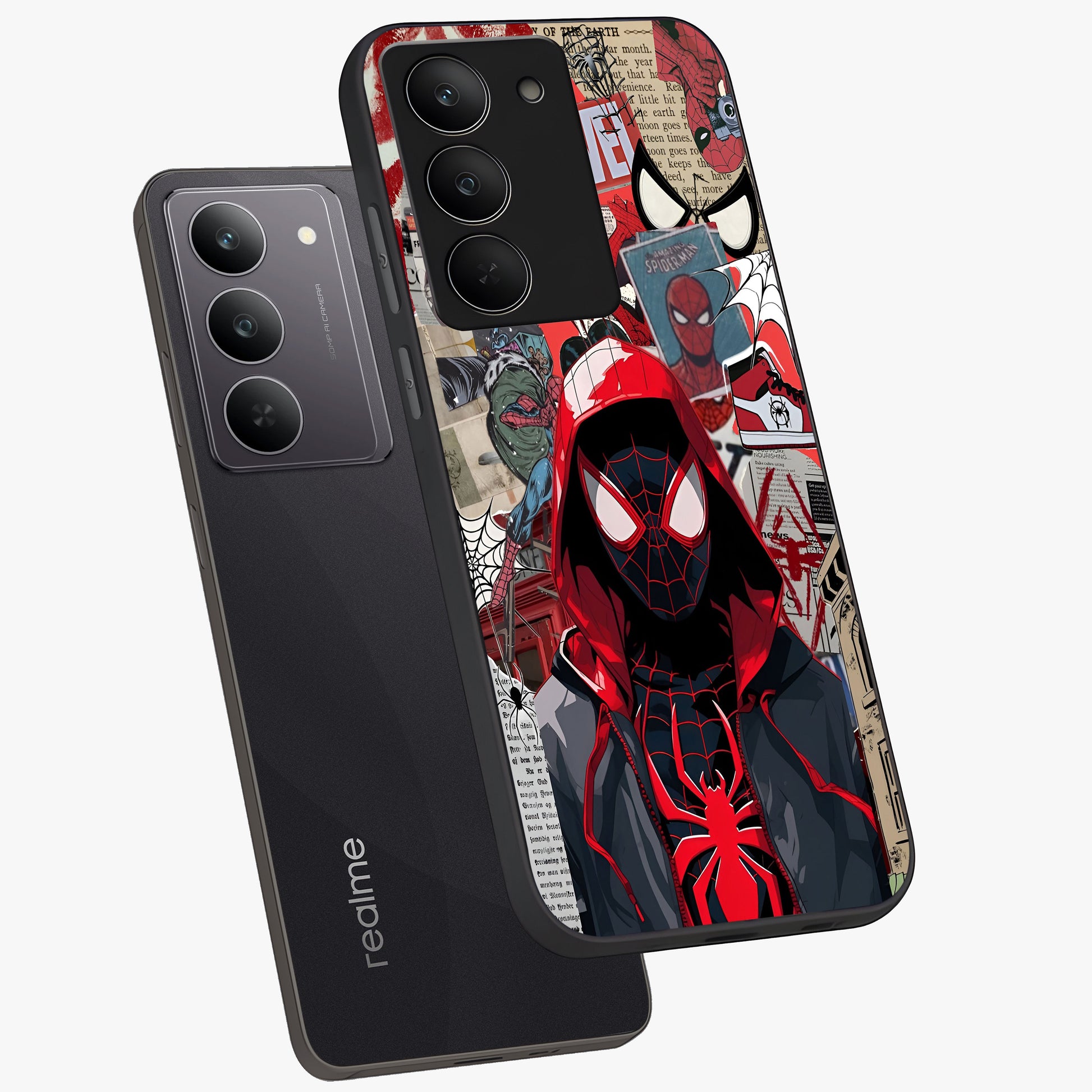 Spider Collage Street Glass Case displayed in angled mockup highlighting dynamic street style collage design with comic aesthetic.