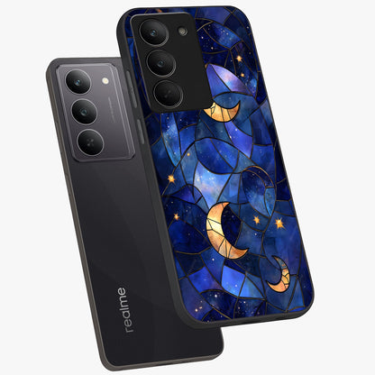 Starlit Sky Tapestry Glass Case displayed in angled mockup highlighting celestial night pattern with artistic aesthetic style.