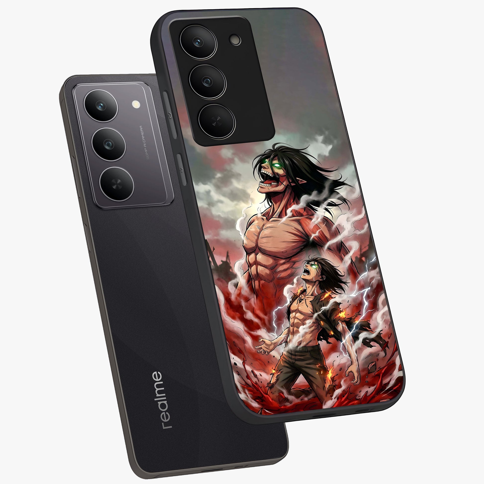 Titan Awakening Fury Glass Case displayed in angled mockup highlighting dramatic giant warrior design with bold anime aesthetic.
