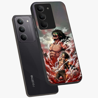 Titan Awakening Fury Glass Case displayed in angled mockup highlighting dramatic giant warrior design with bold anime aesthetic.