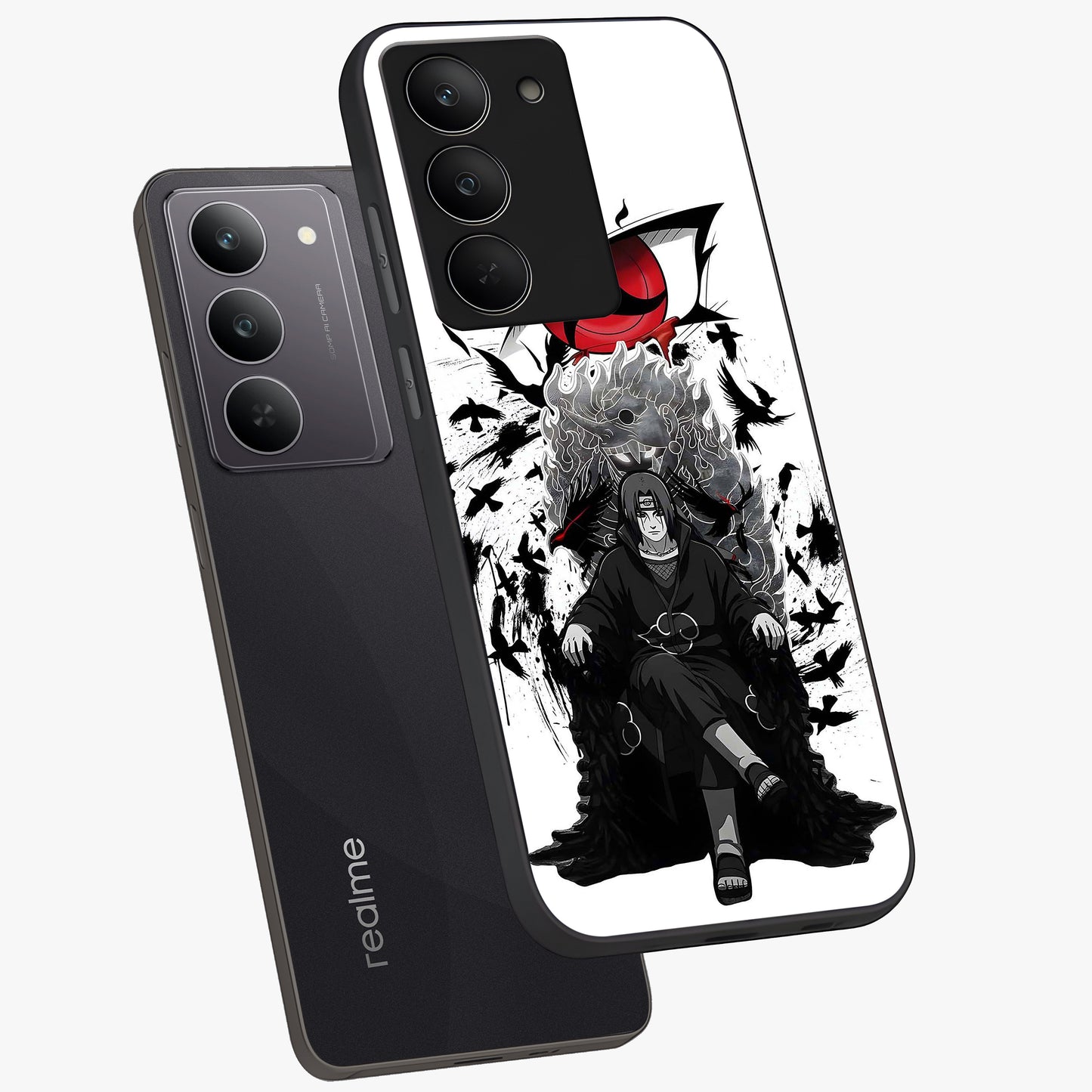 Uchiha Shadow Throne Glass Case displayed in angled mockup highlighting glowing aquatic design with celestial aesthetic.