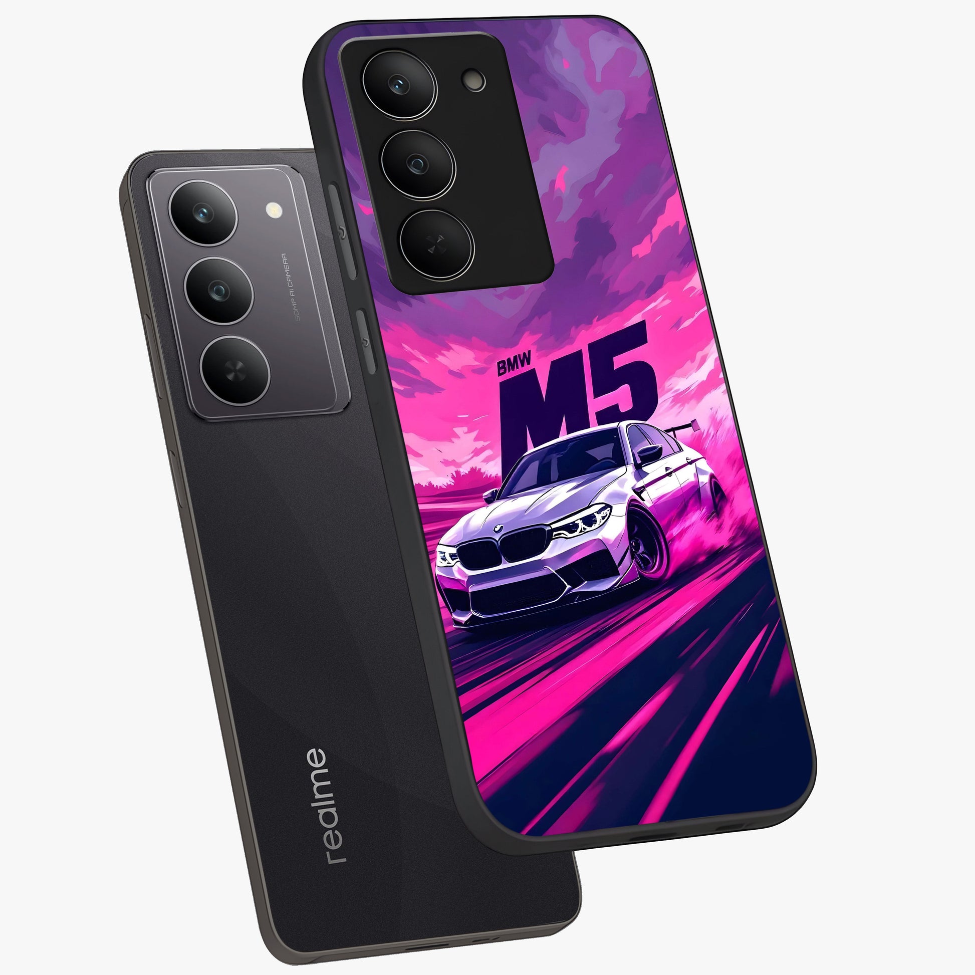 Velocity Drift Pulse Glass Case displayed in angled mockup highlighting dynamic drift design with sporty automotive aesthetic.