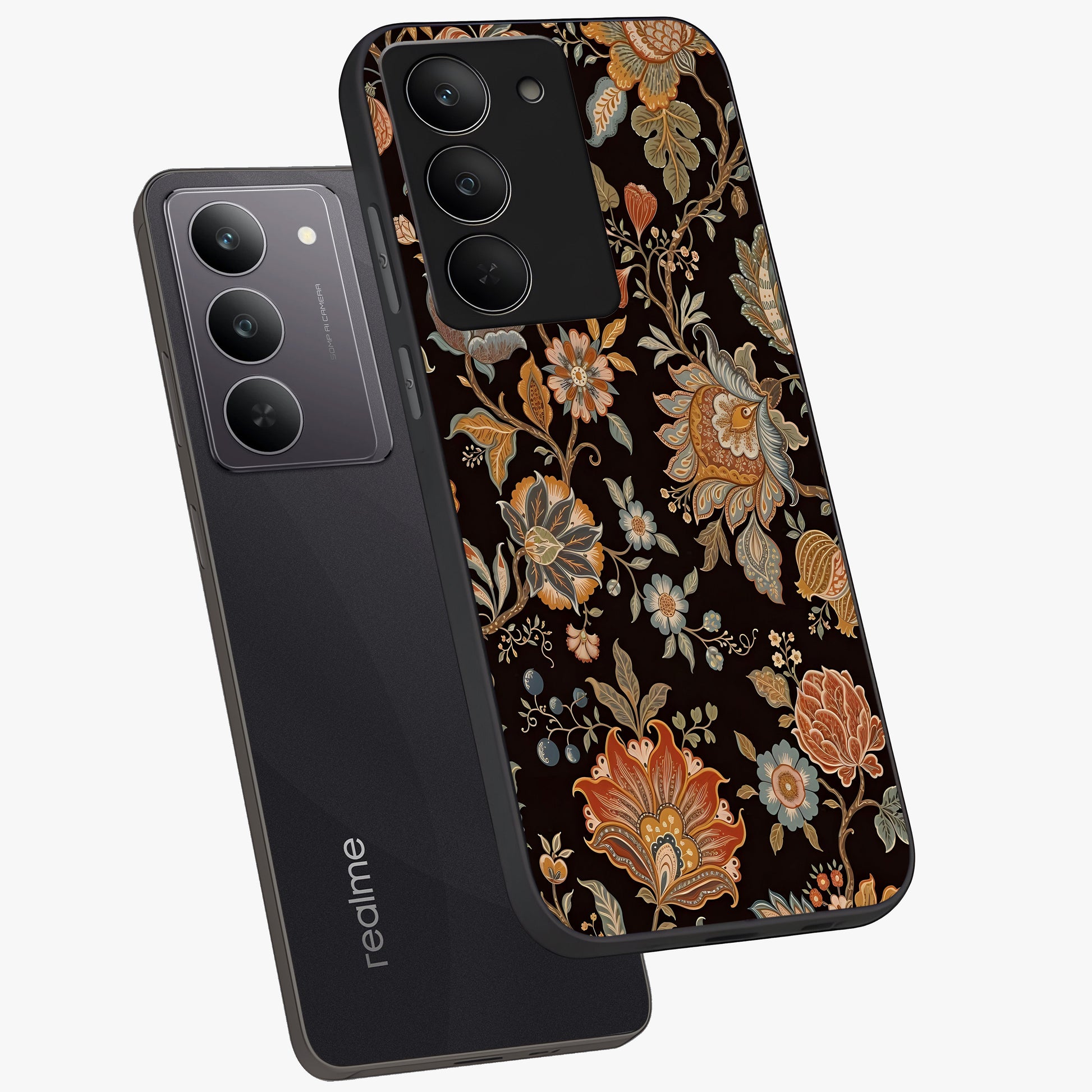 Vintage Floral Dream Glass Case displayed in angled mockup highlighting elegant vintage flower design with soft aesthetic style.