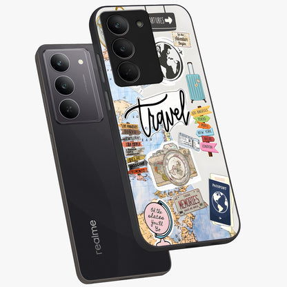 Wanderlust Journal Glass Case displayed in angled mockup highlighting adventure themed design with aesthetic travel vibe.