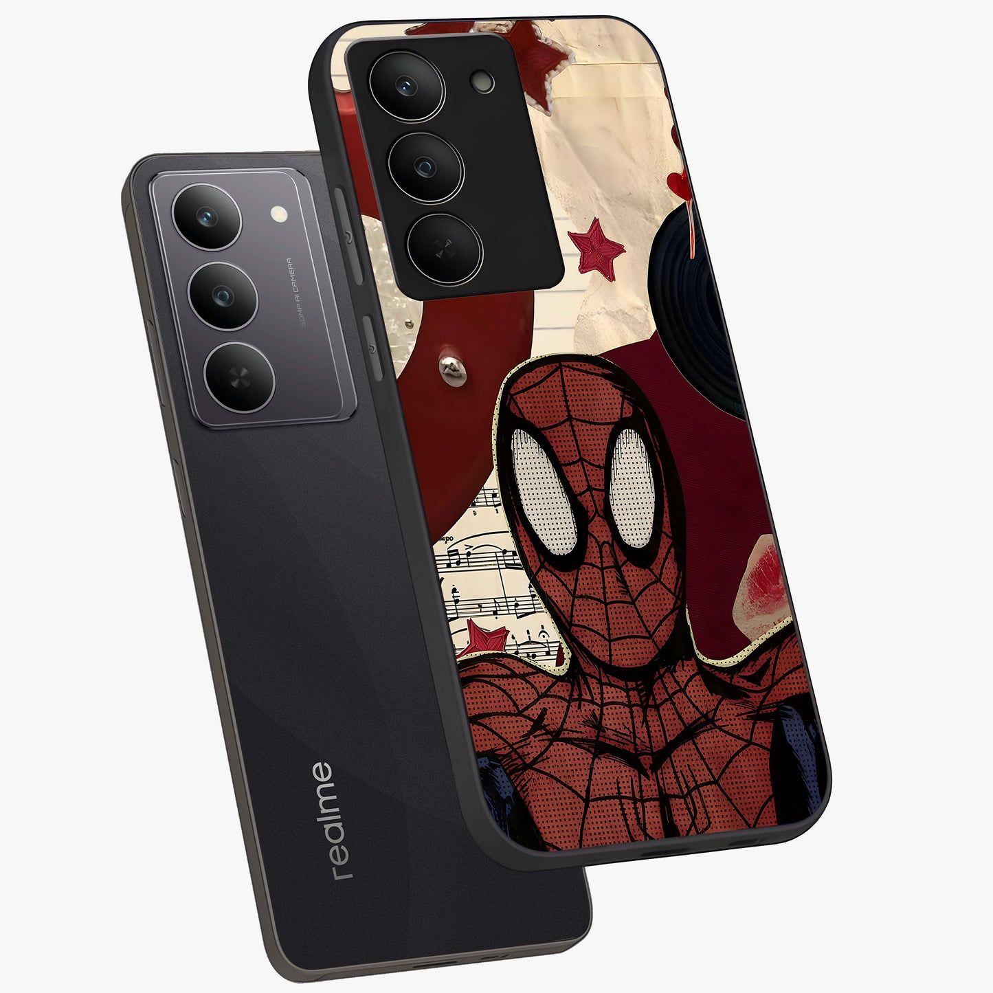 Web Warrior Vibes Glass Case displayed in angled mockup highlighting dynamic web design with comic style aesthetic.