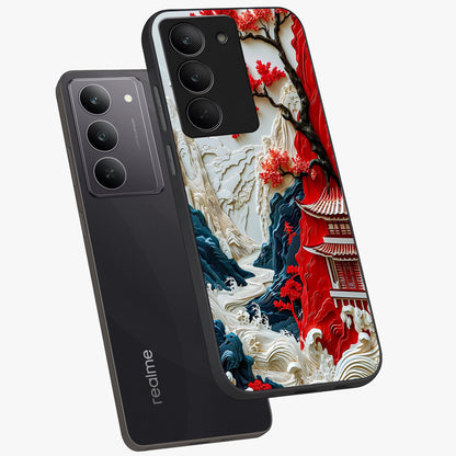 Whispers Of Sakura Waves Glass Case displayed in angled mockup highlighting flowing sakura design with soft floral aesthetic.
