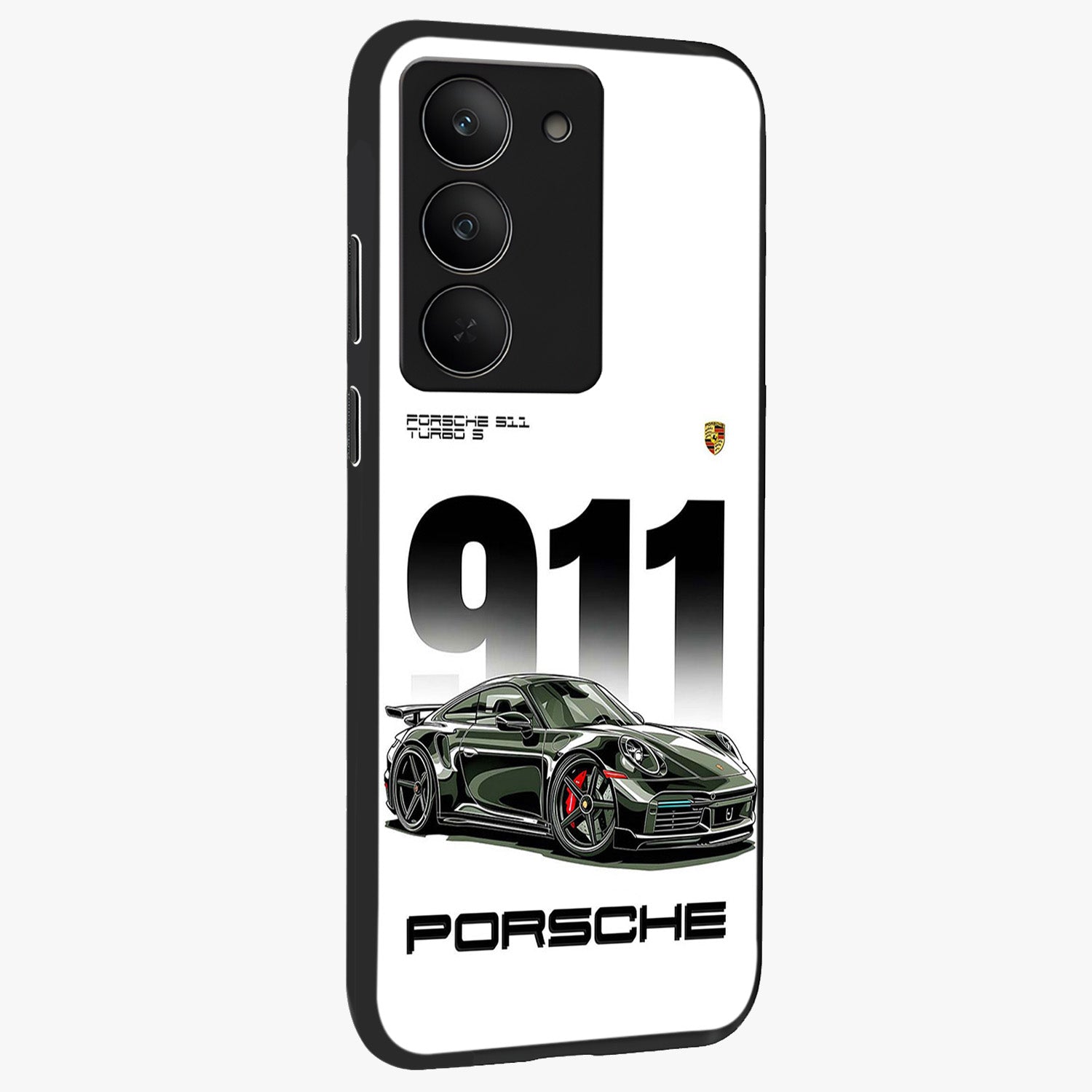 911 Turbo Dominance Glass Case upright perspective showcasing powerful racing design and modern automotive aesthetic.