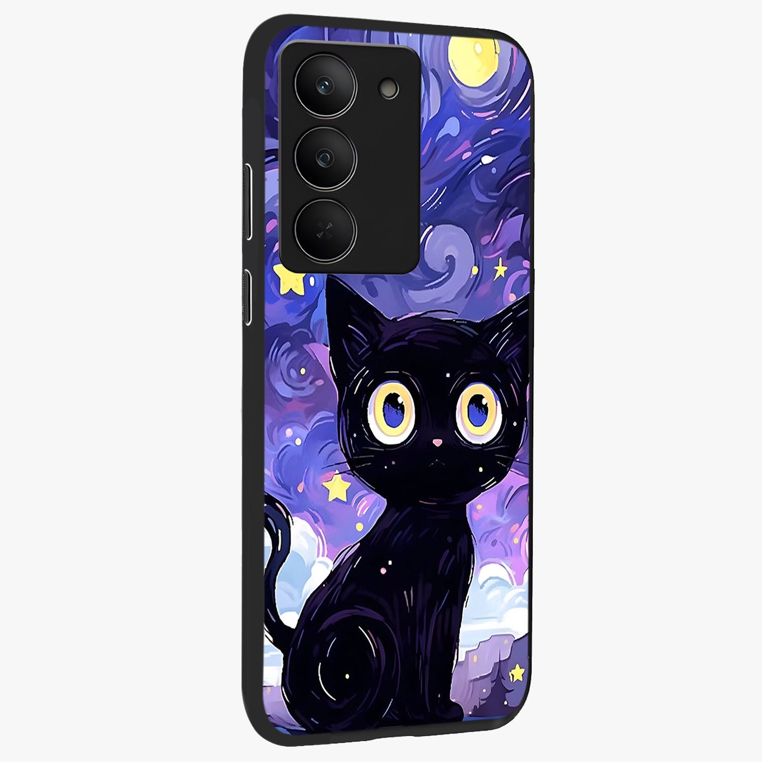 Abstract Cat Art Glass Case upright view showcasing creative feline illustration and aesthetic artistic style.