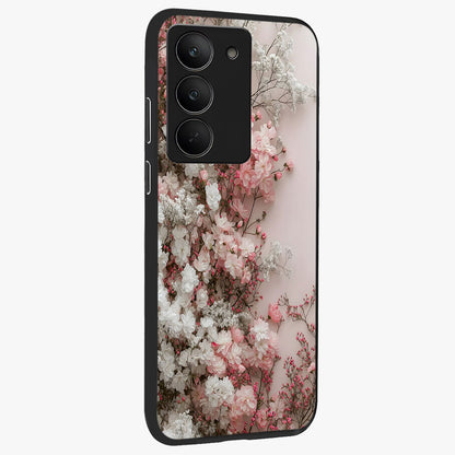 Blush Blossom Cloud Glass Case upright view showcasing calm floral cloud artwork with gentle dreamy theme.