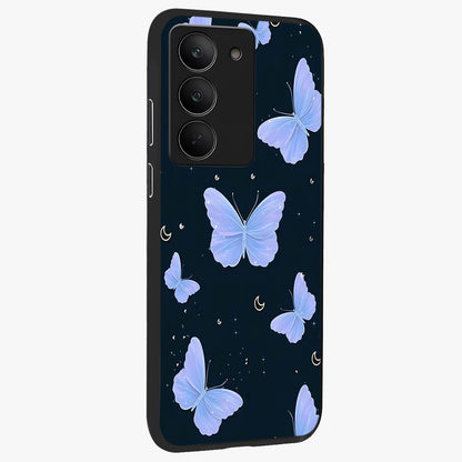Butterfly With Stars Pattern Glass Case upright view showcasing celestial butterfly artwork with sparkling star elements.