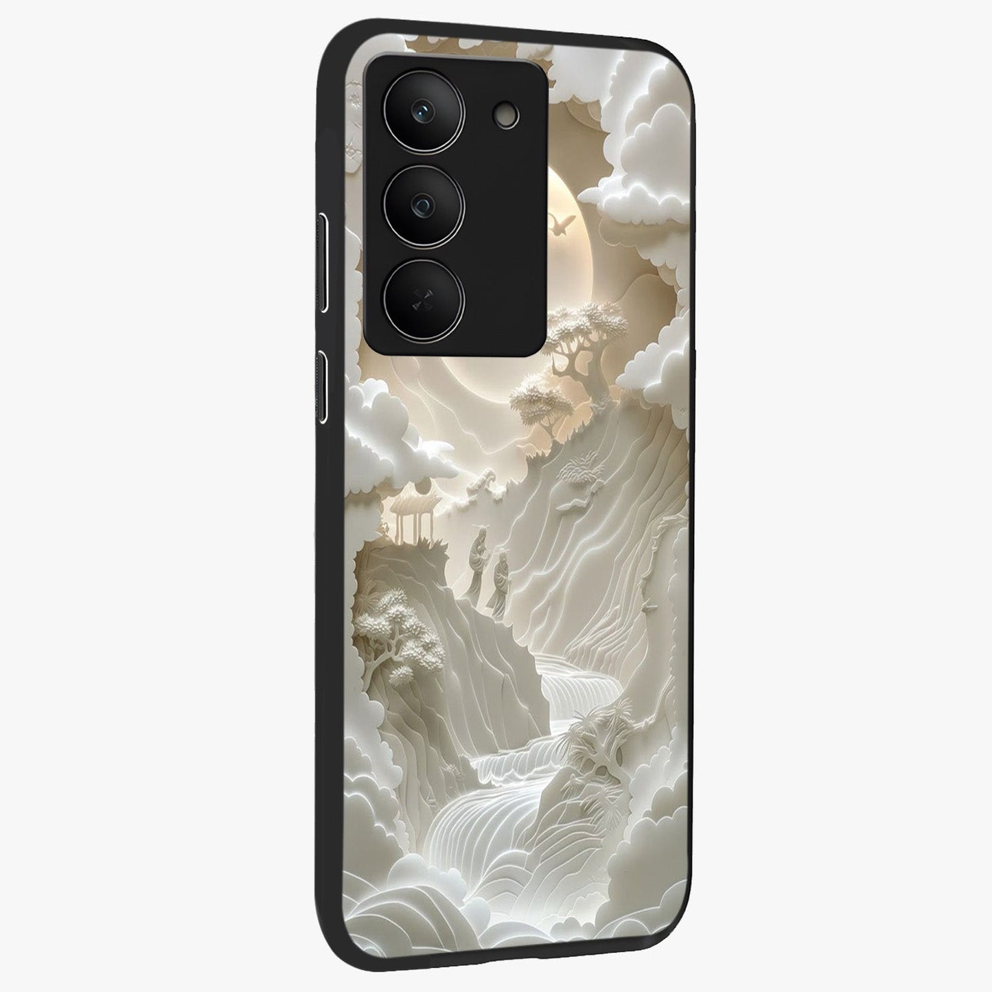 Celestial Origami Glass Case upright view showcasing creative origami artwork with modern celestial style.