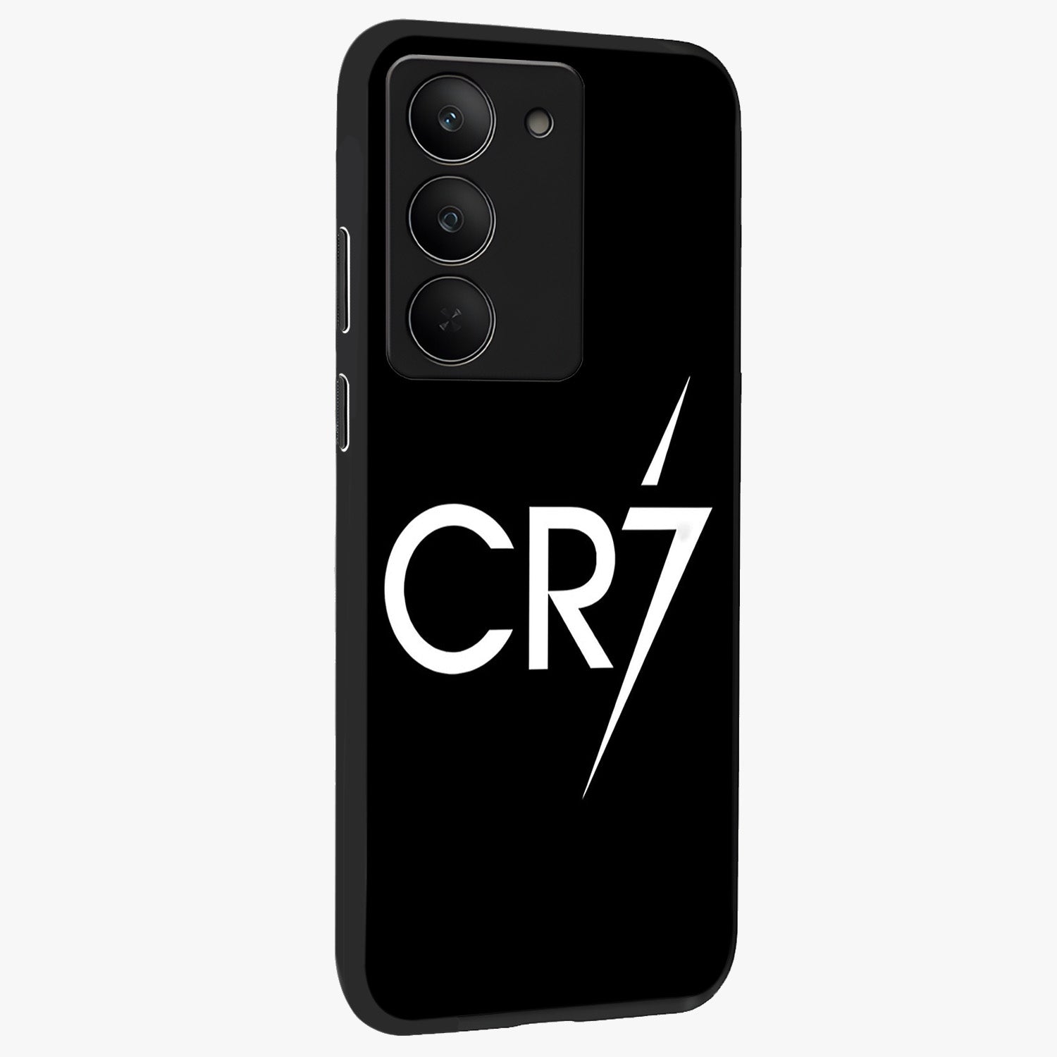 Cr7 Elite Strike Glass Case upright view showcasing energetic football inspired design with modern sports aesthetic.
