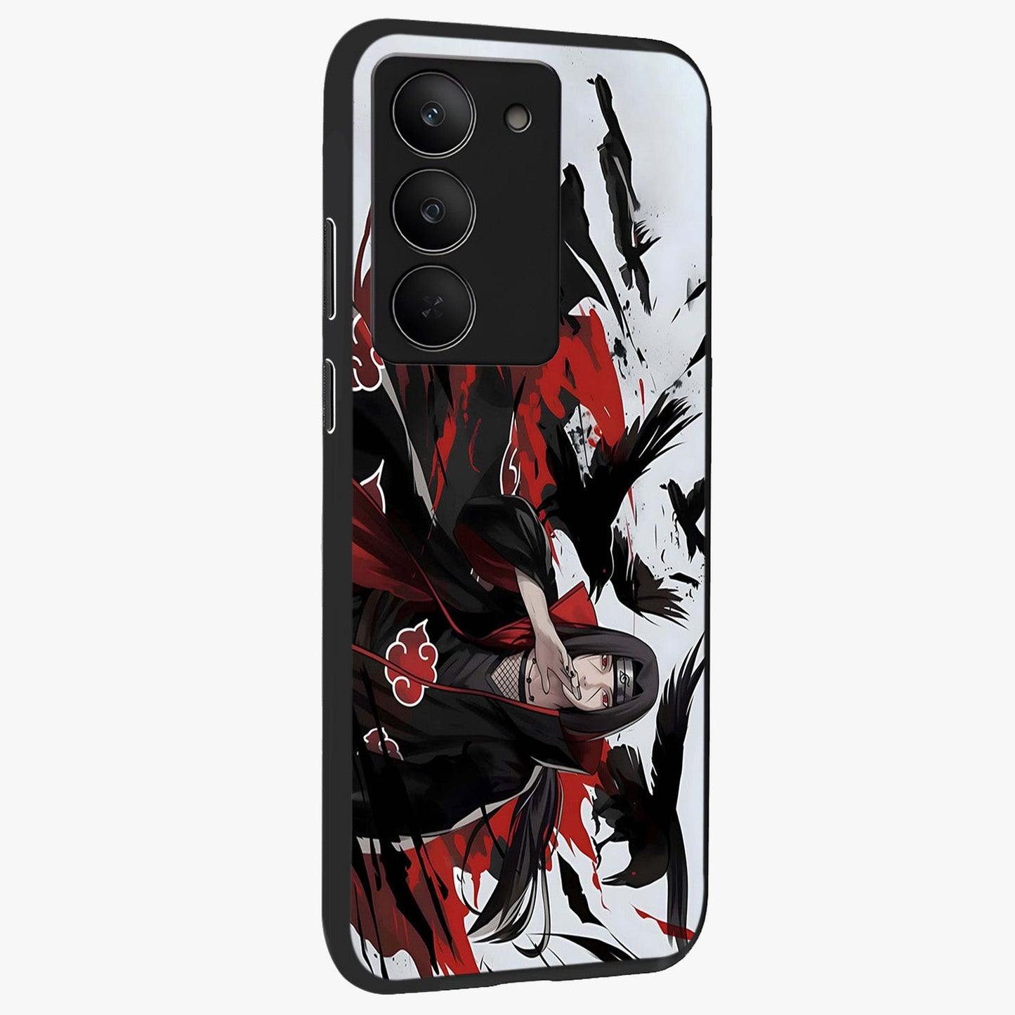 Crimson Crow Illusion Glass Case upright view showcasing striking crow illusion artwork with intense crimson theme.