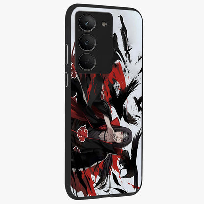 Crimson Crow Illusion Glass Case upright view showcasing striking crow illusion artwork with intense crimson theme.