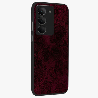 Crimson Fade Flow Glass Case upright view showcasing dynamic crimson flow artwork with stylish abstract theme.