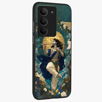 Divine Krishna Art Glass Case upright view showcasing divine Krishna artwork with sacred artistic theme.