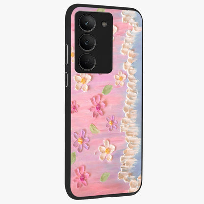 Dreamy Painted Garden Glass Case upright view showcasing vibrant floral garden artwork with artistic nature theme.