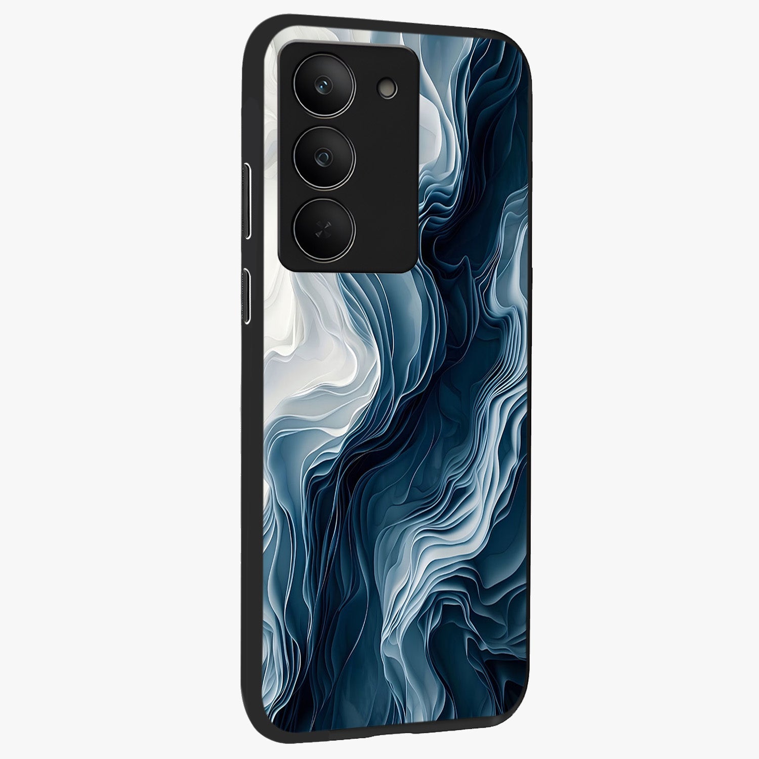 Ethereal Paper Marble Glass Case upright view showcasing smooth marble artwork with refined minimalist theme.