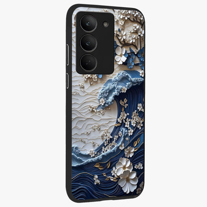 Floral Wave Origami Glass Case upright view showcasing creative floral origami artwork with artistic decorative theme.