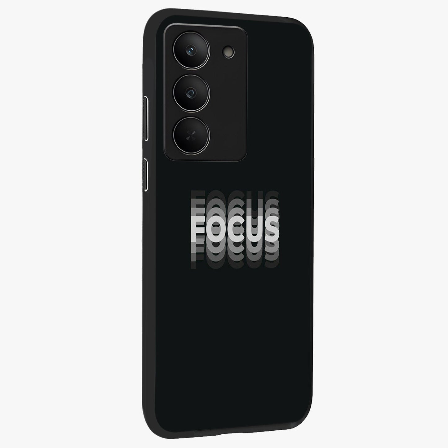 Focus Mode On Glass Case upright view showcasing strong typography statement with sleek motivational theme.