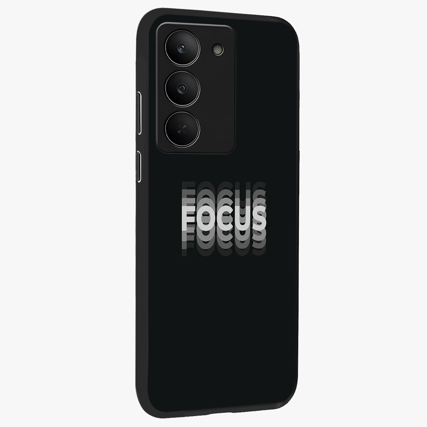 Focus Mode On Glass Case upright view showcasing strong typography statement with sleek motivational theme.