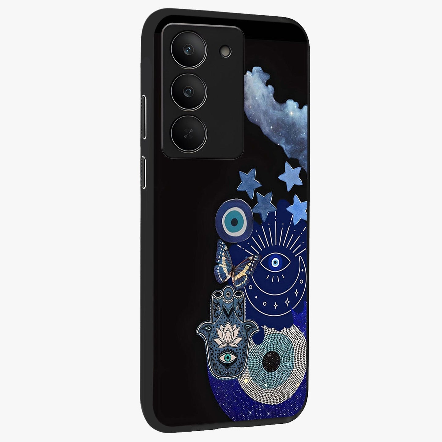 Galactic Charm Cluster Glass Case upright view showcasing glowing cosmic charm artwork with magical celestial style.