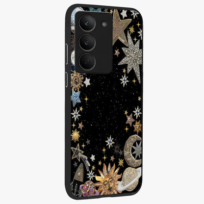 Galactic Jewel Stars Glass Case upright view showcasing glittering star jewel artwork with vibrant galaxy theme.