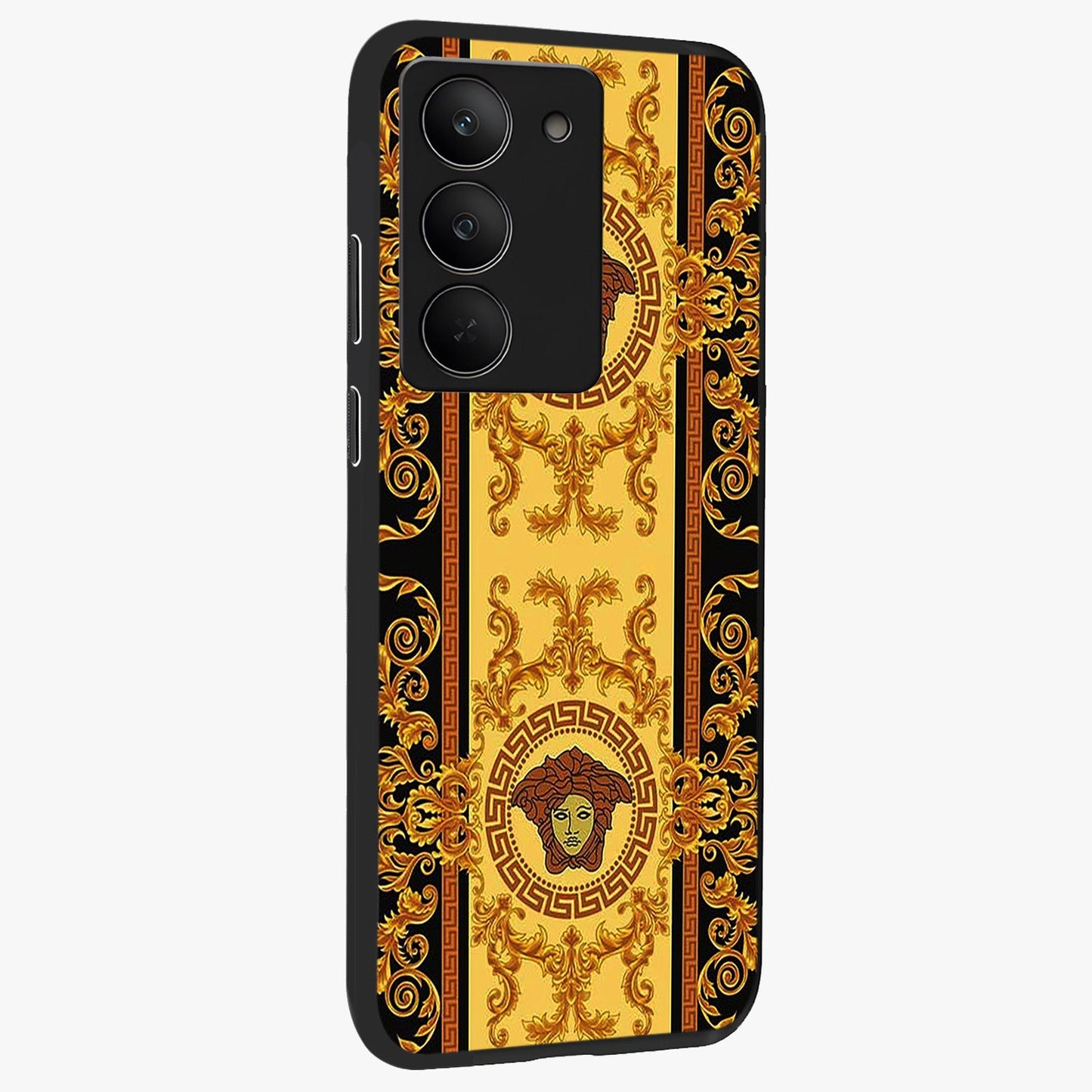 Golden Lotus Glow Glass Case upright view showcasing luminous lotus artwork with peaceful divine theme.