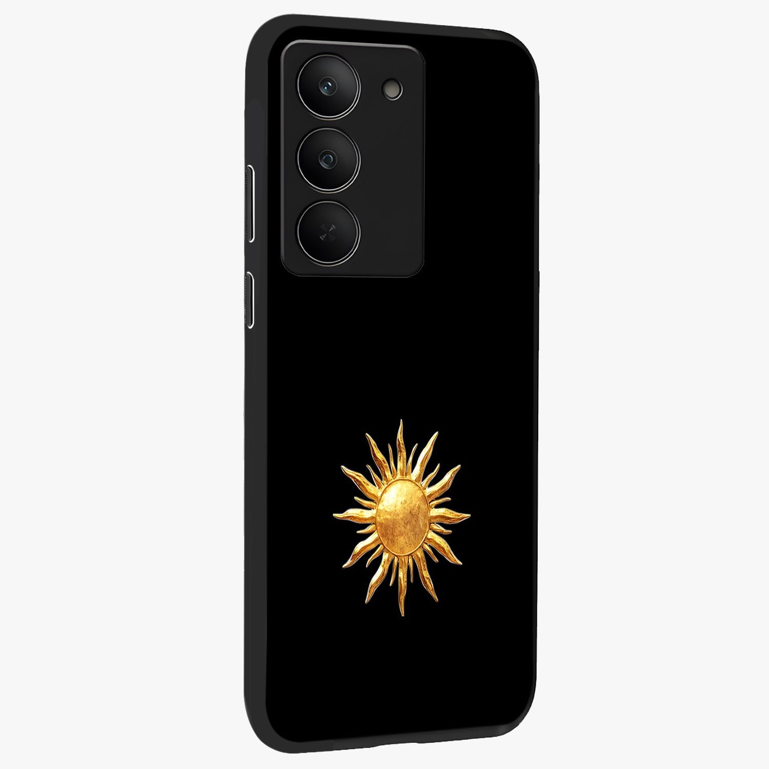 Golden Sun Minimalism Glass Case upright view showcasing haunting graveyard artwork with dramatic dark theme.