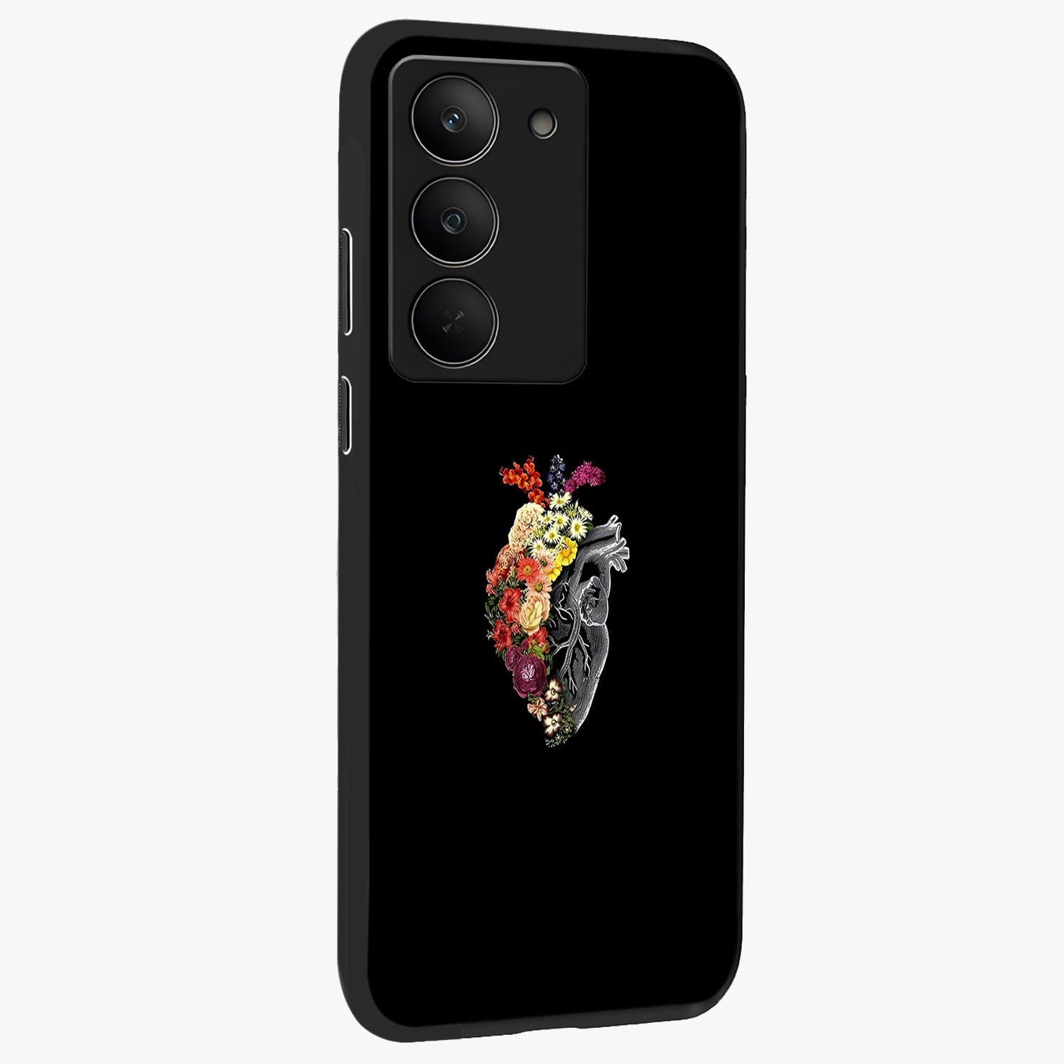 Heart With Flowers Glass Case upright view showcasing decorative heart and floral artwork with sweet romantic theme.