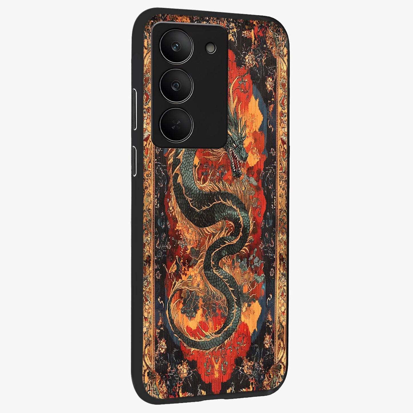 Inferno Dragon Soul Glass Case upright view showcasing intense dragon artwork with fantasy fire theme.