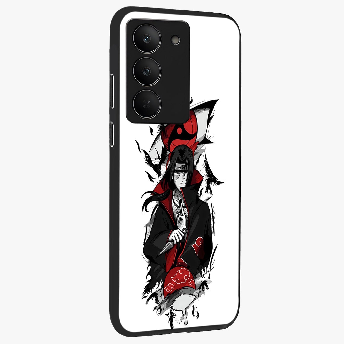 Itachi Limited Edition Naruto Anime Glass Case upright view showcasing intense anime artwork with powerful character theme.