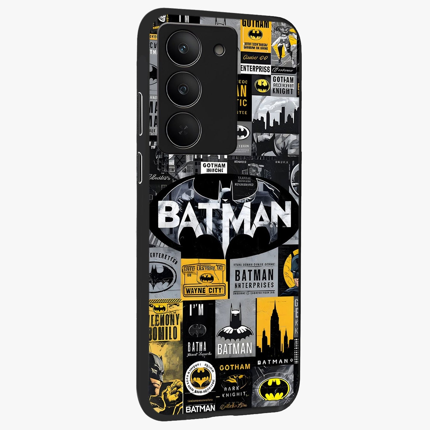 Knight Gotham Rise Glass Case upright view showcasing bold vigilante themed artwork with gothic city vibe.
