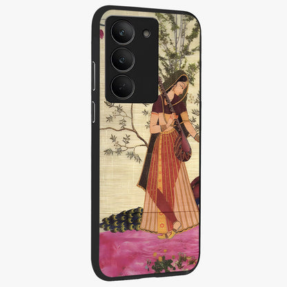 Lady With Veena Art Glass Case upright view showcasing classical veena artwork with traditional artistic theme.