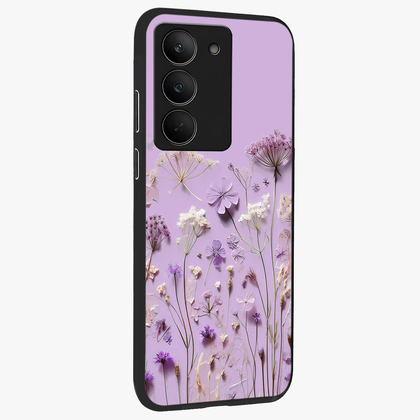 Lavender Blossom Dream Glass Case upright view showcasing delicate lavender blossom artwork with peaceful floral theme.