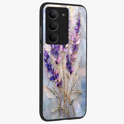 Lavender Dream Glow Glass Case upright view showcasing radiant lavender glow artwork with calming dreamy theme.