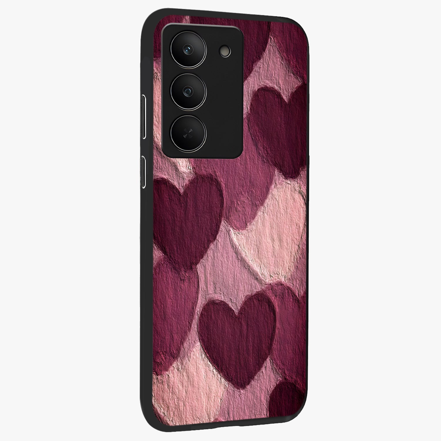Layered Paper Hearts Glass Case upright view showcasing decorative layered heart artwork with sweet love theme.